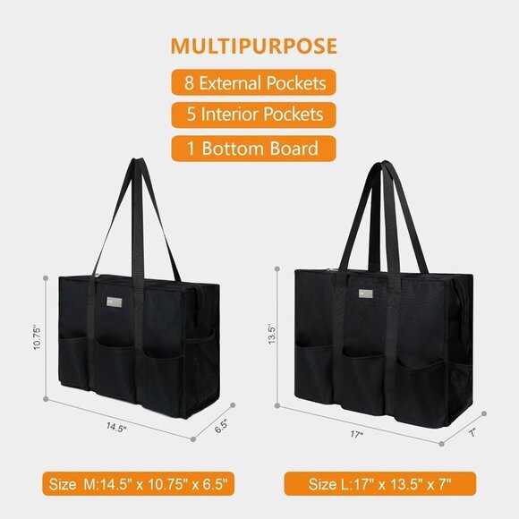Utility Water Resistant Tote Bag with 13 Pockets, Top Zipper Closure & Thick Bot - Picture 2 of 6